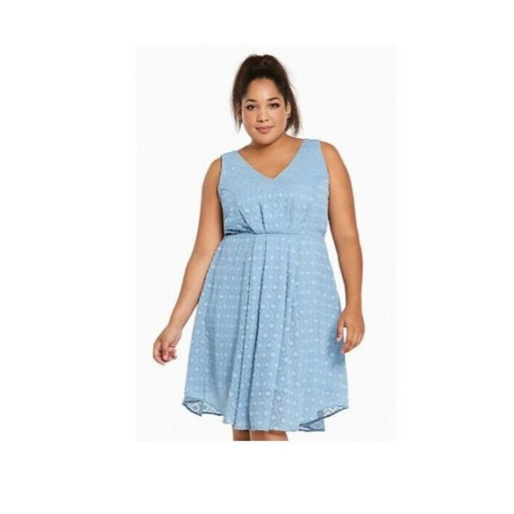 torrid Light Blue Eyelet Fit & Flare Mini Dress